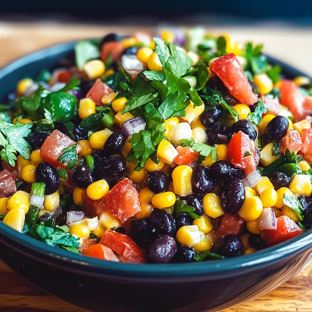 A bowl of food with corn, tomatoes, and blueberries.