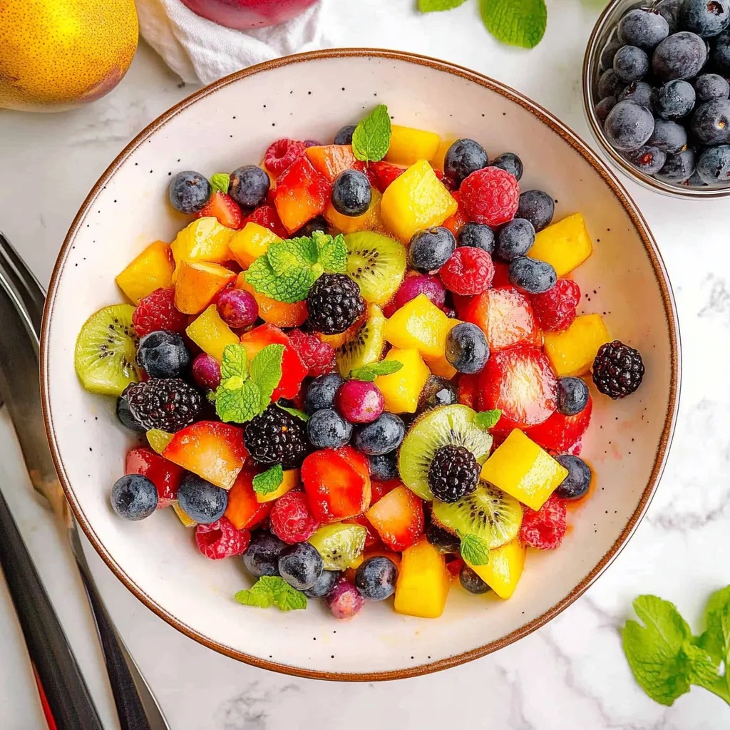 A bowl of fruit with blueberries, kiwi, strawberries, and raspberries.
