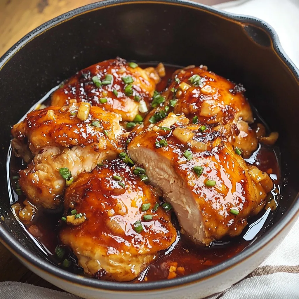 A bowl of chicken with sauce.