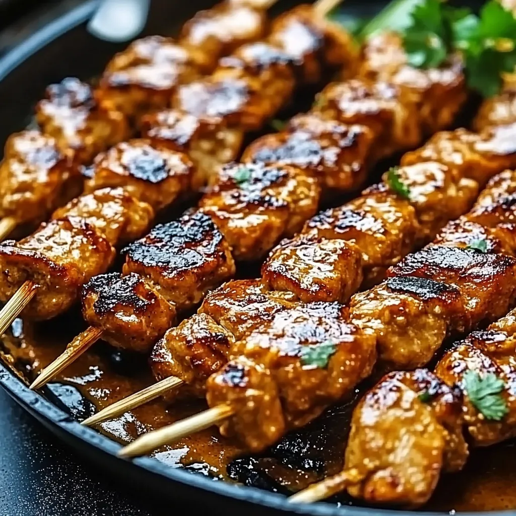 A plate of meat on a stick.