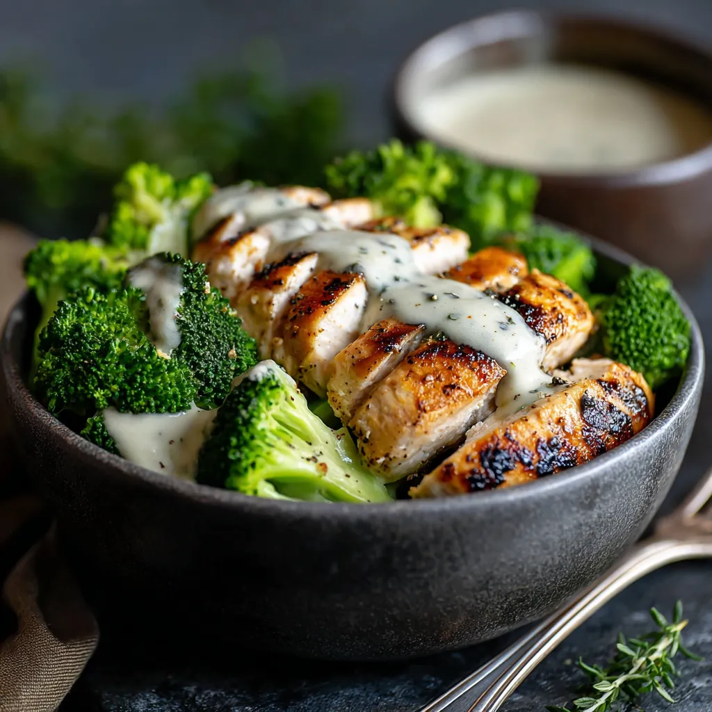 A bowl of chicken and broccoli.