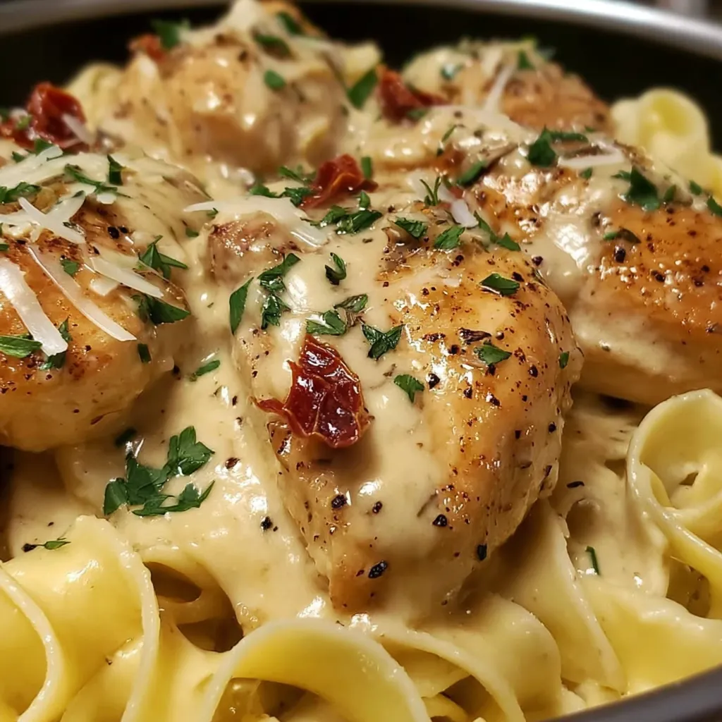 A plate of food with chicken and pasta.