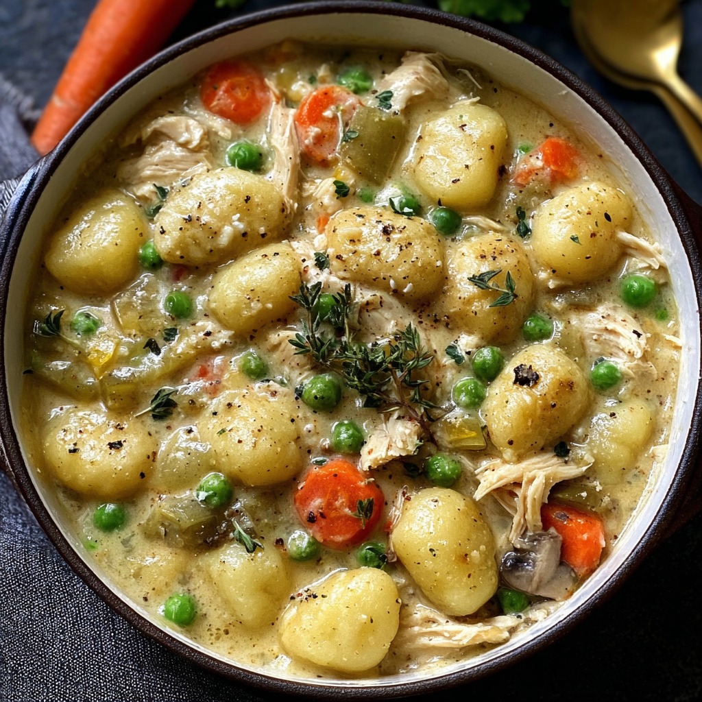 A bowl of soup with peas and carrots.