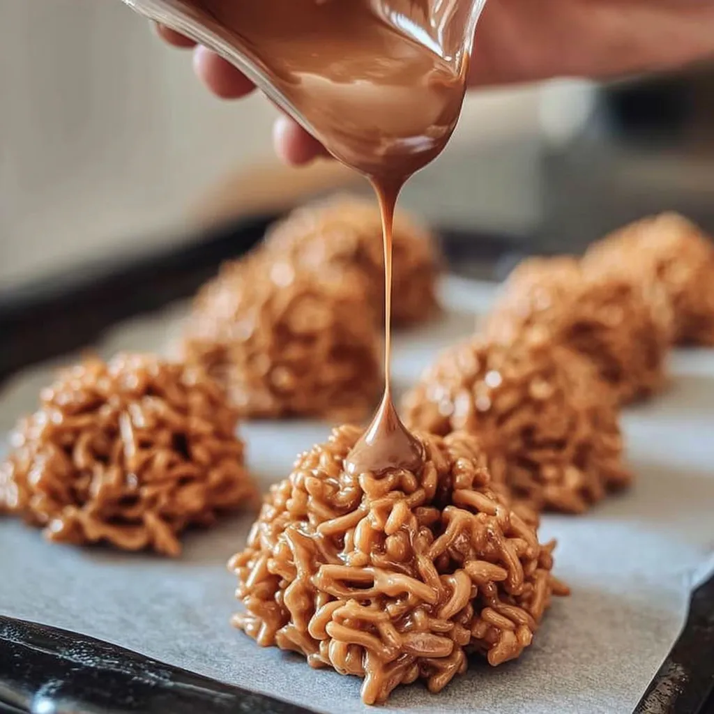 A person pouring chocolate sauce on a cookie.