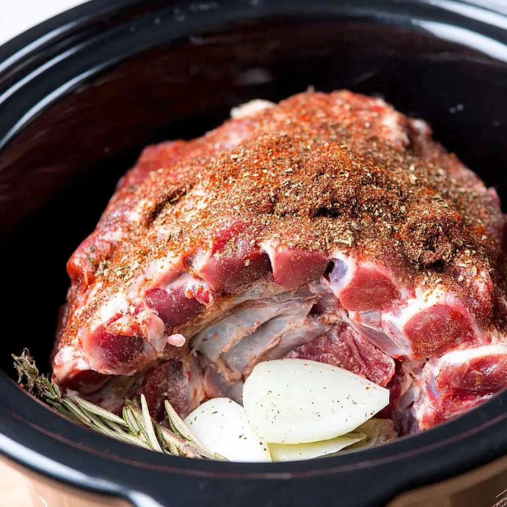 A roast in a pot with onions and pepper.