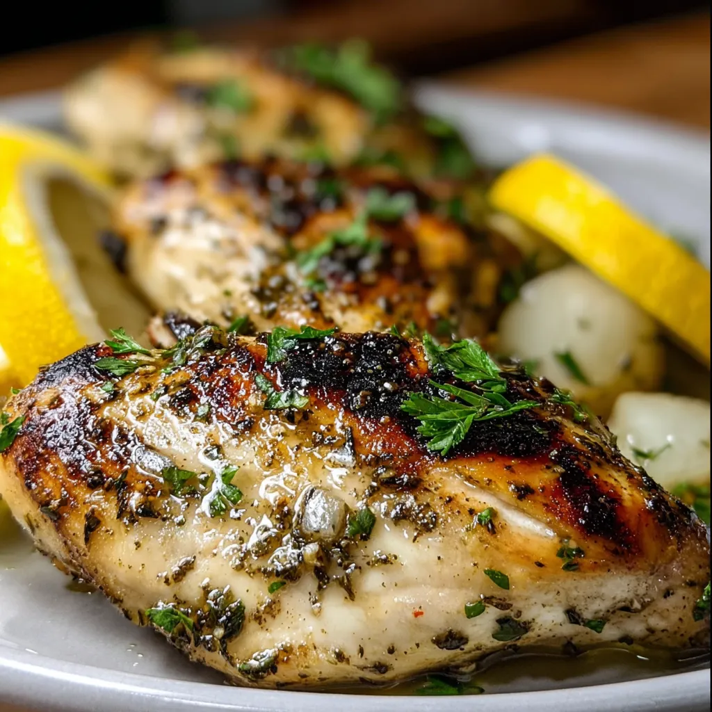 Chicken with lemon and herbs.