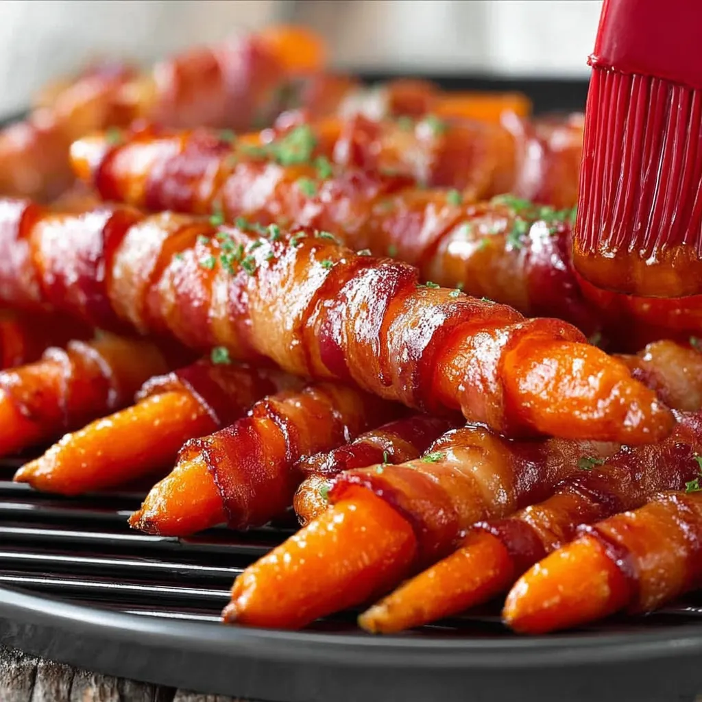 A plate of bacon wrapped carrots.