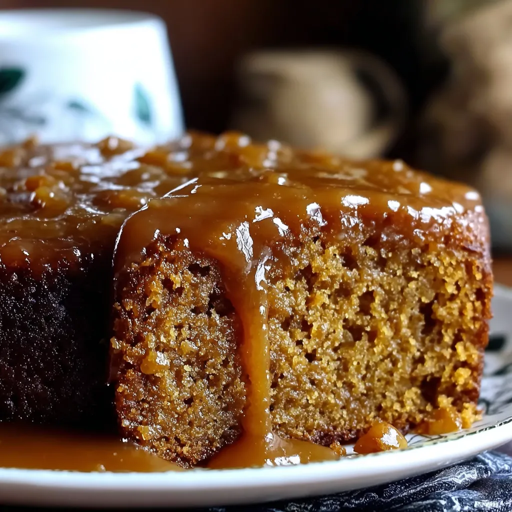 A slice of caramel cake on a plate.