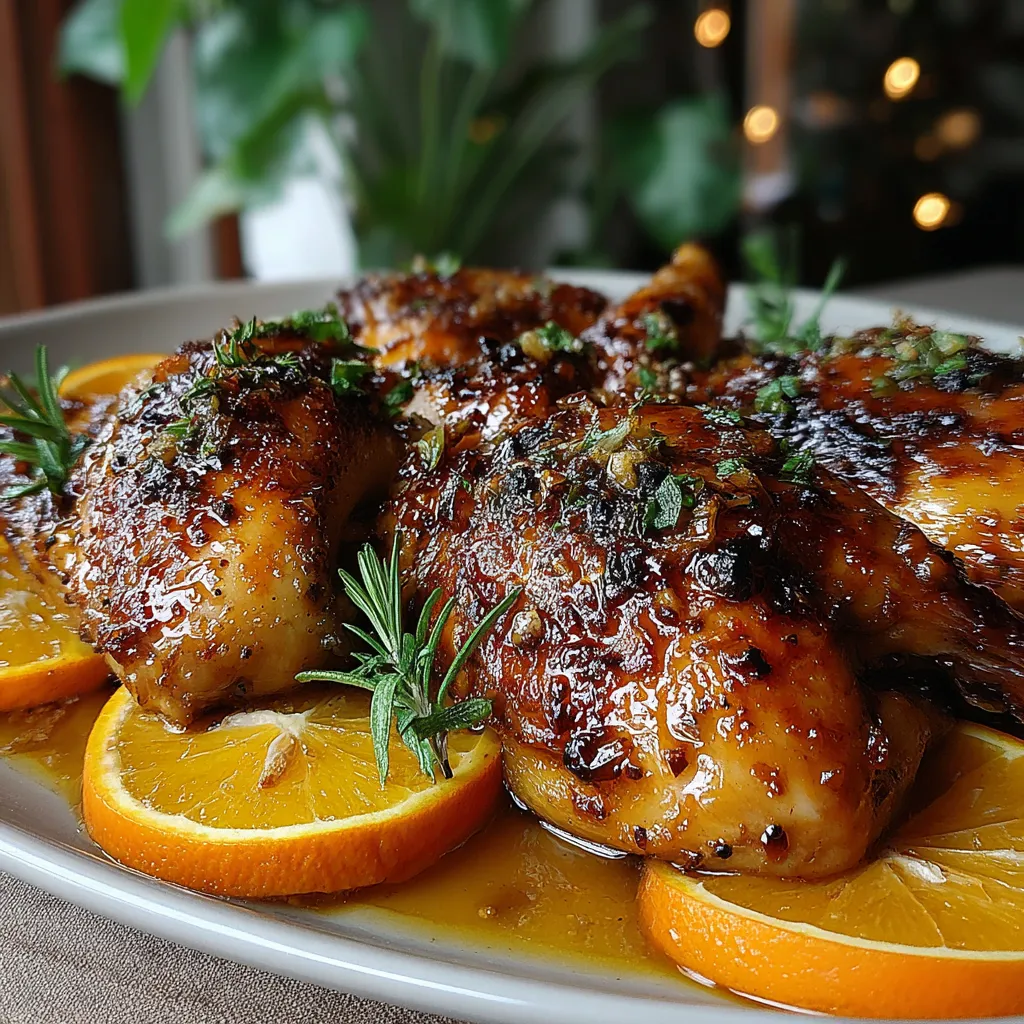A plate of chicken with orange slices.