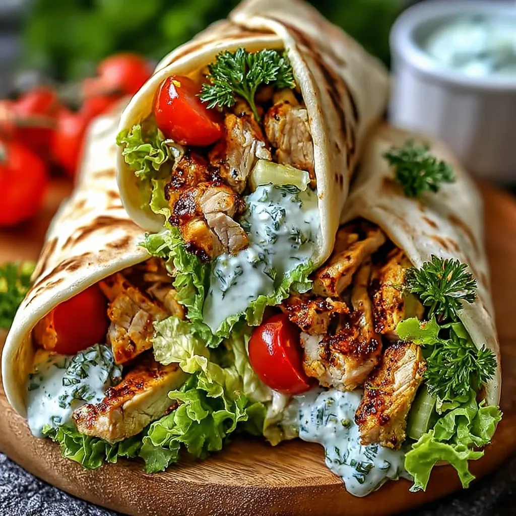 A chicken wrap with lettuce and tomatoes.