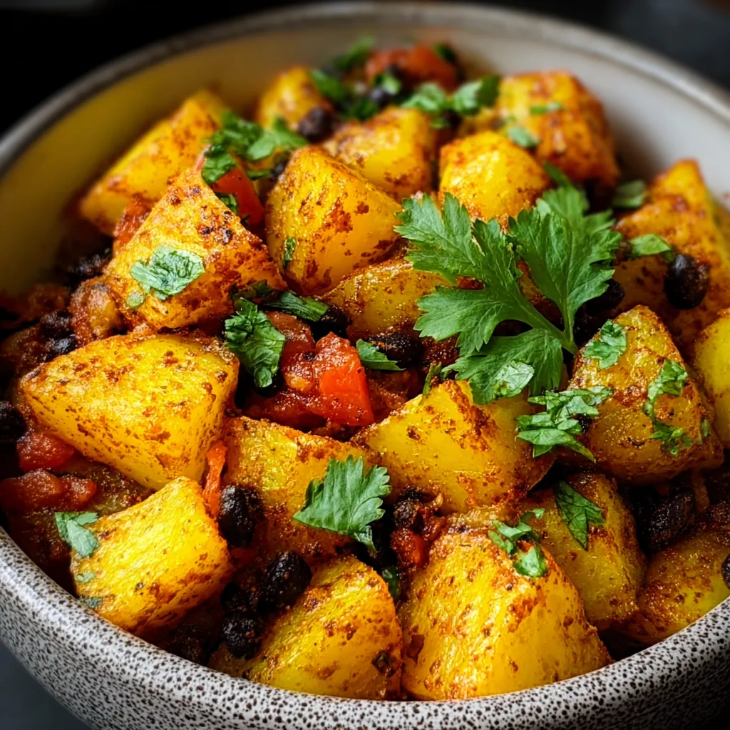 A bowl of food with a green herb on top.