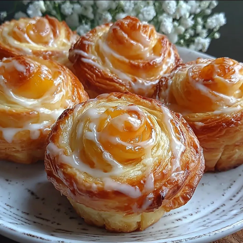 A plate of pastries with a rose on top.