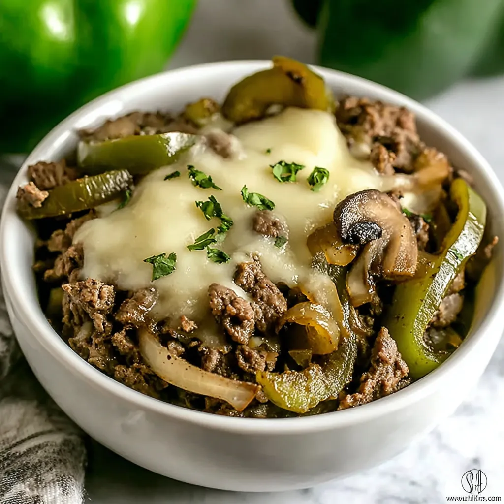 A bowl of food with meat and cheese.