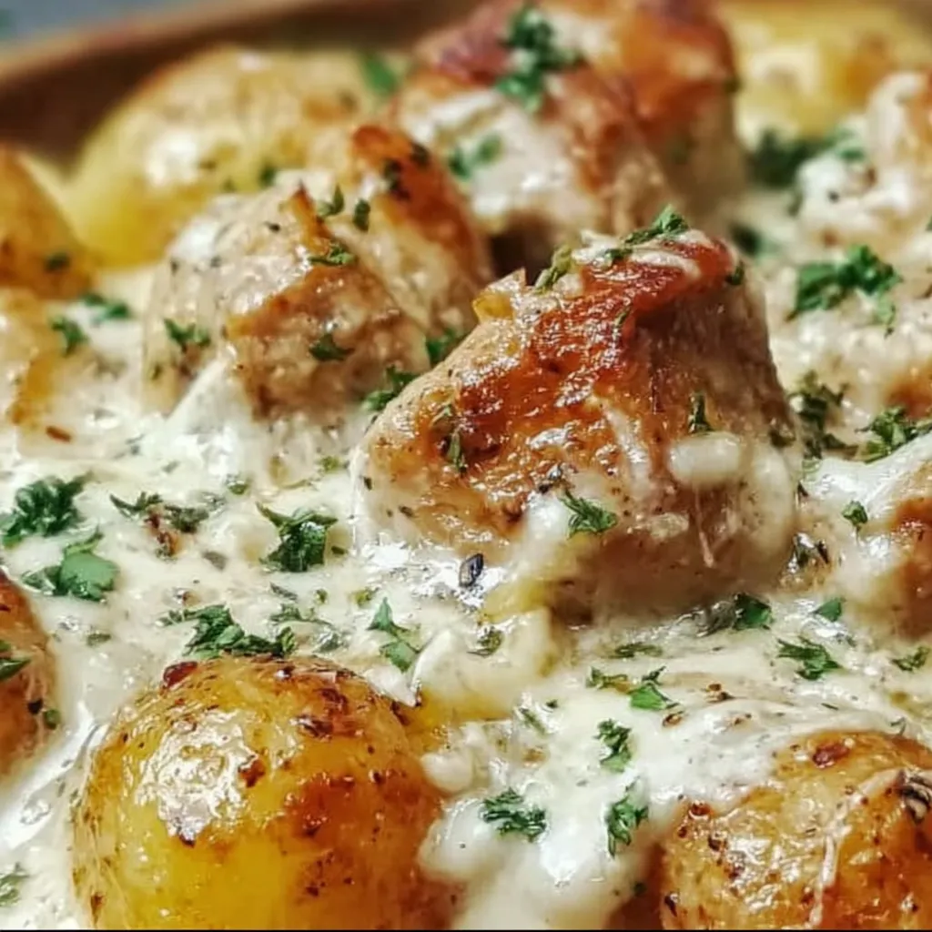 A plate of food with meat and potatoes.