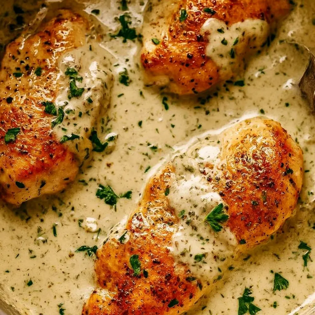Chicken with sauce.