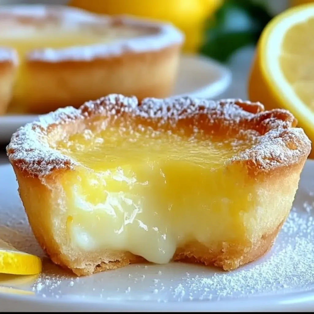 A lemon dessert with powdered sugar on top.