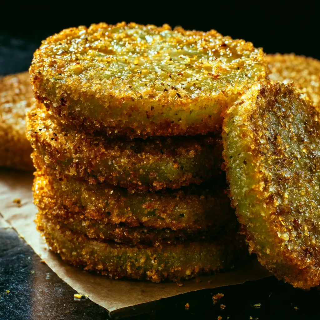 A stack of fried green vegetables.
