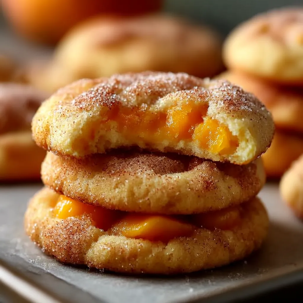 A stack of cookies with orange filling.