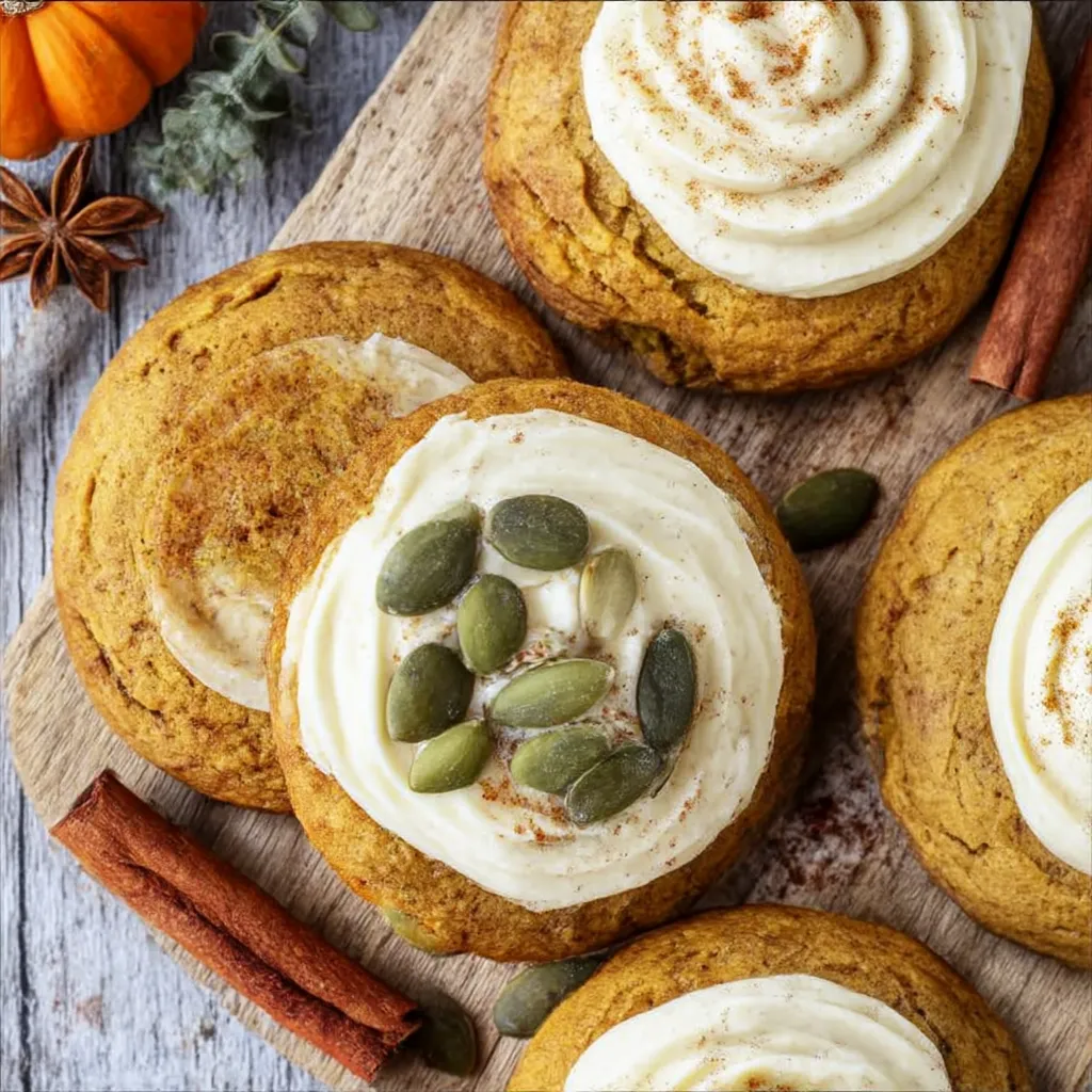 A plate of cookies with pumpkin seeds on top.