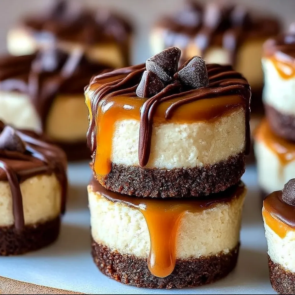 A plate of desserts with caramel drizzled on top.