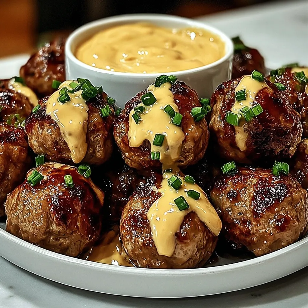 A plate of meatballs with a bowl of sauce.