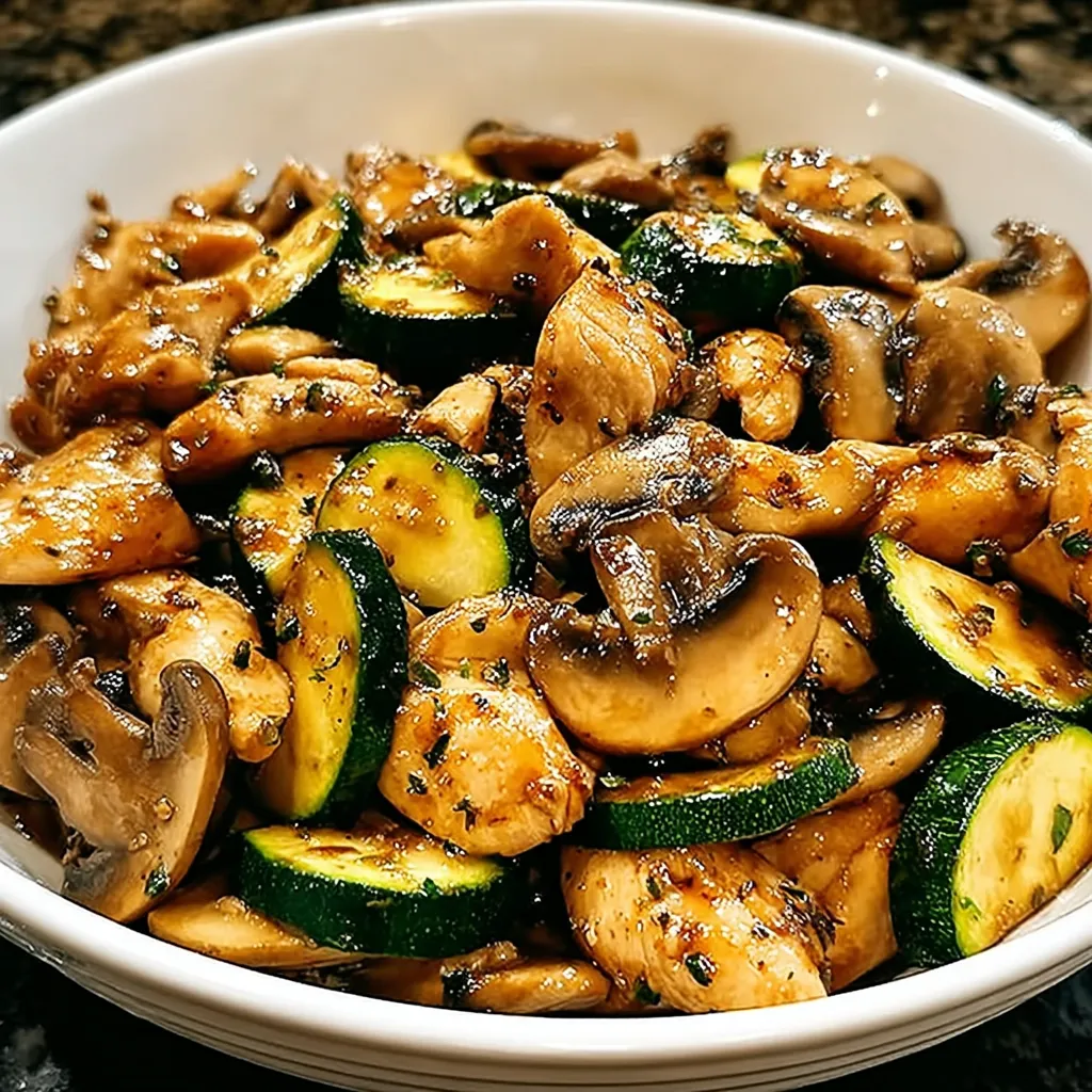 A bowl of mushrooms and zucchini.