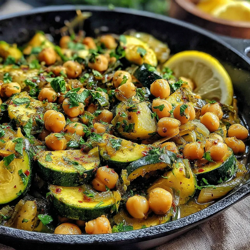 A pan of vegetables with a lemon wedge on top.