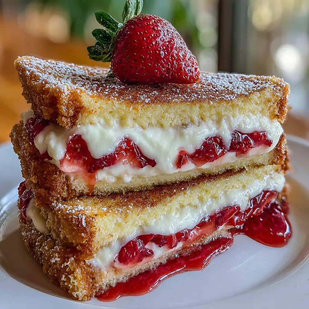 A slice of cake with strawberries on top.