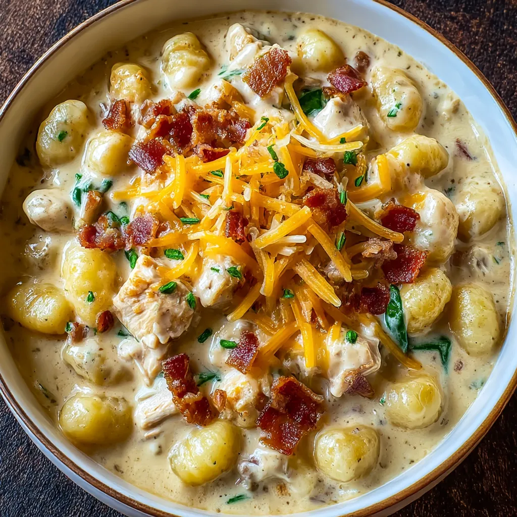A bowl of food with bacon and cheese.