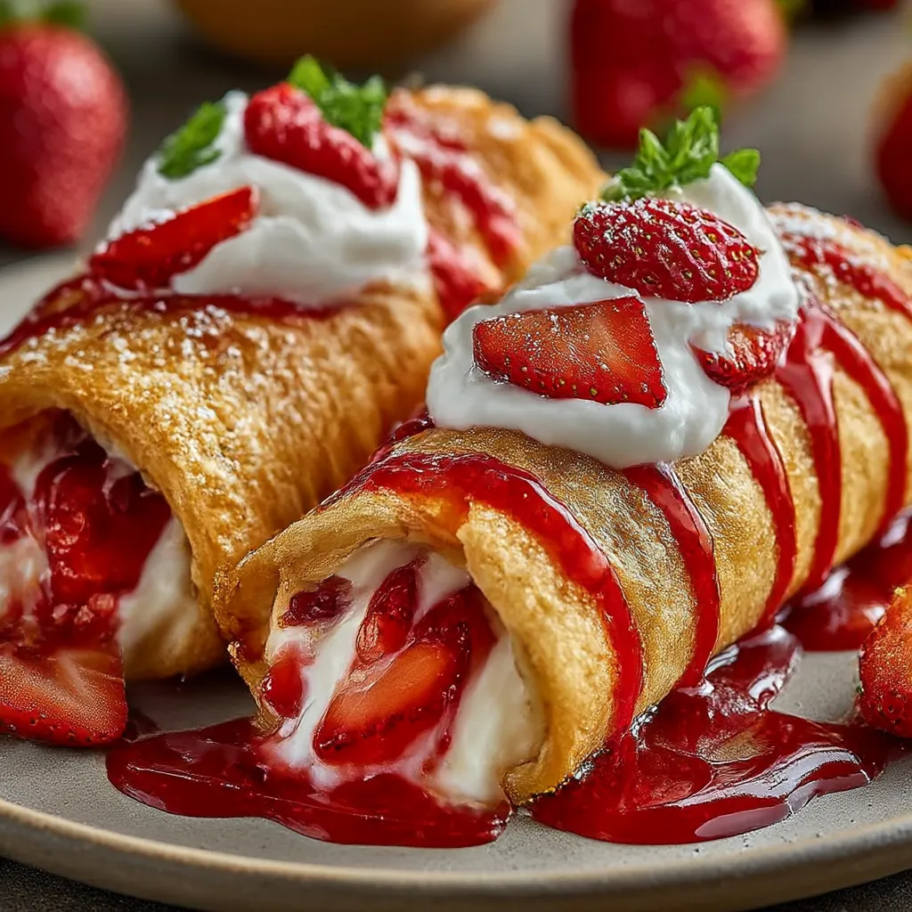A pastry with strawberries and whipped cream.