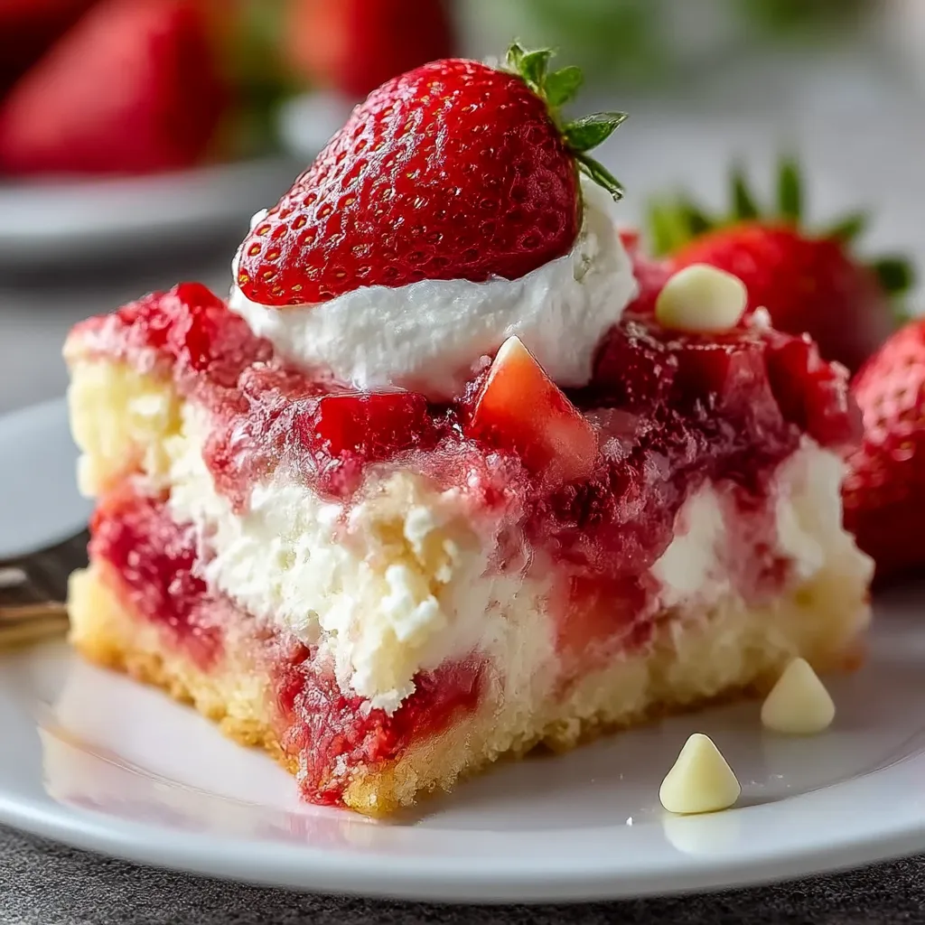 A slice of cake with strawberries on top.