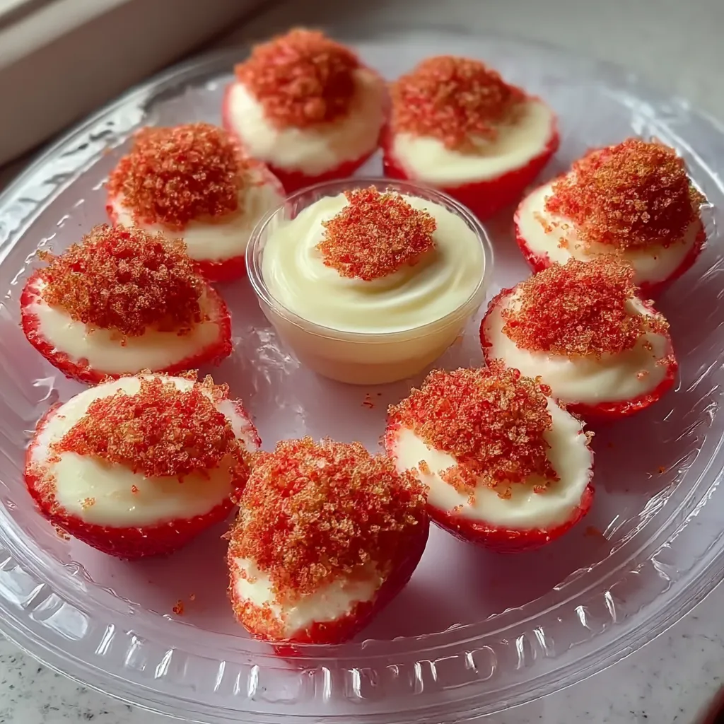A plate of red and white cupcakes with a white sauce.