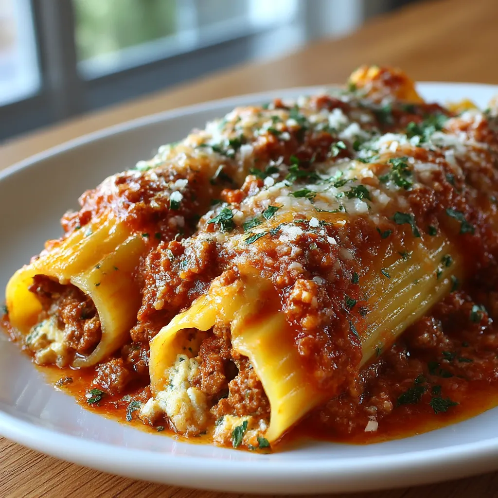A plate of pasta with meat and cheese.