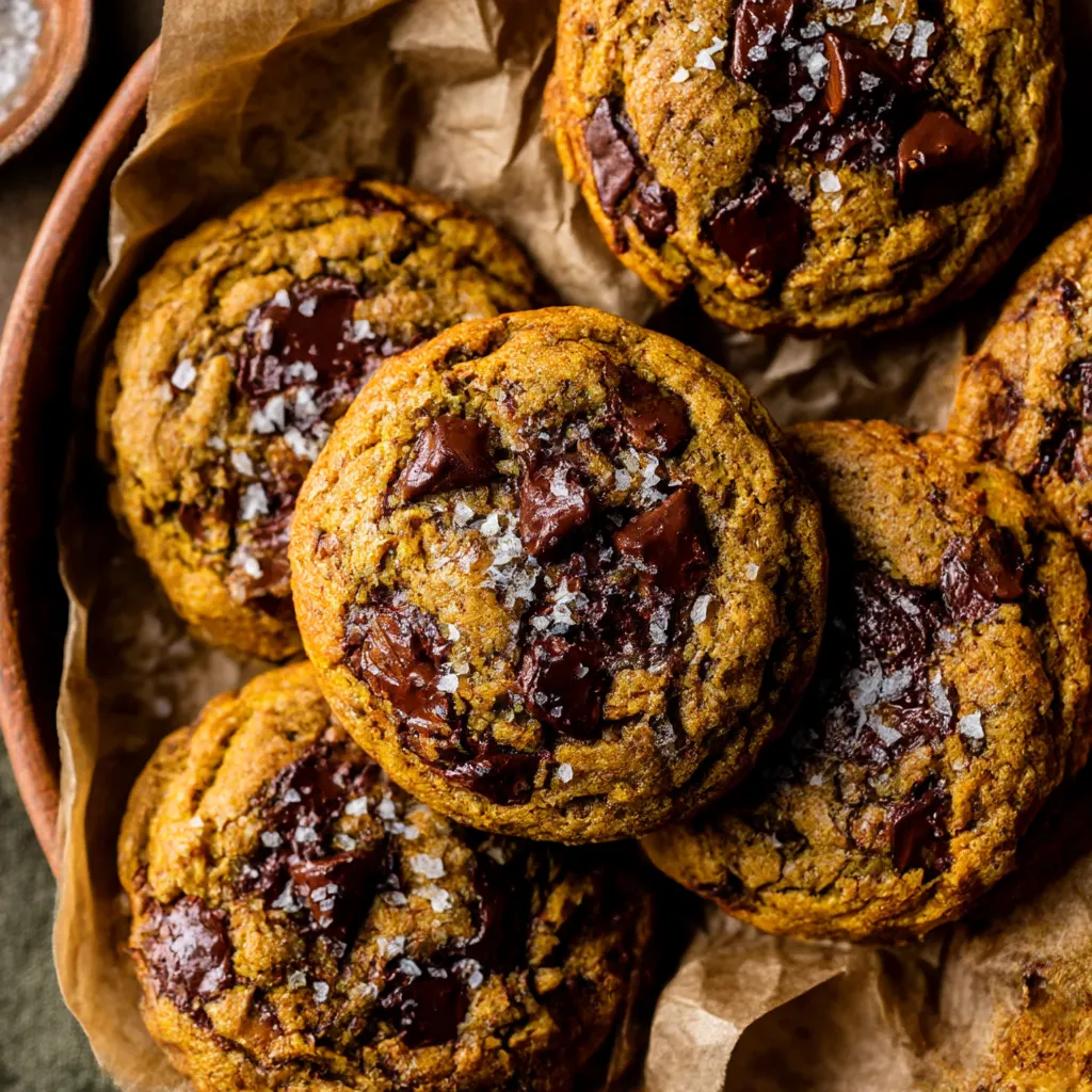 A plate of cookies with chocolate chips and salt.