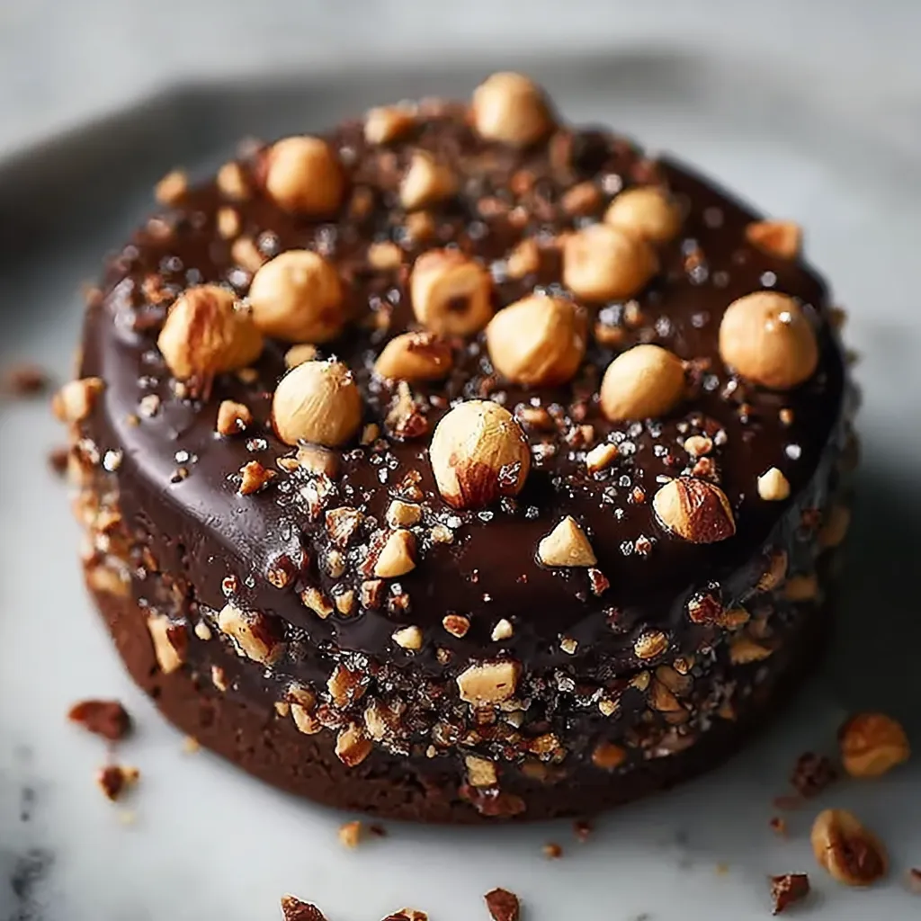 A chocolate dessert with nuts on top.