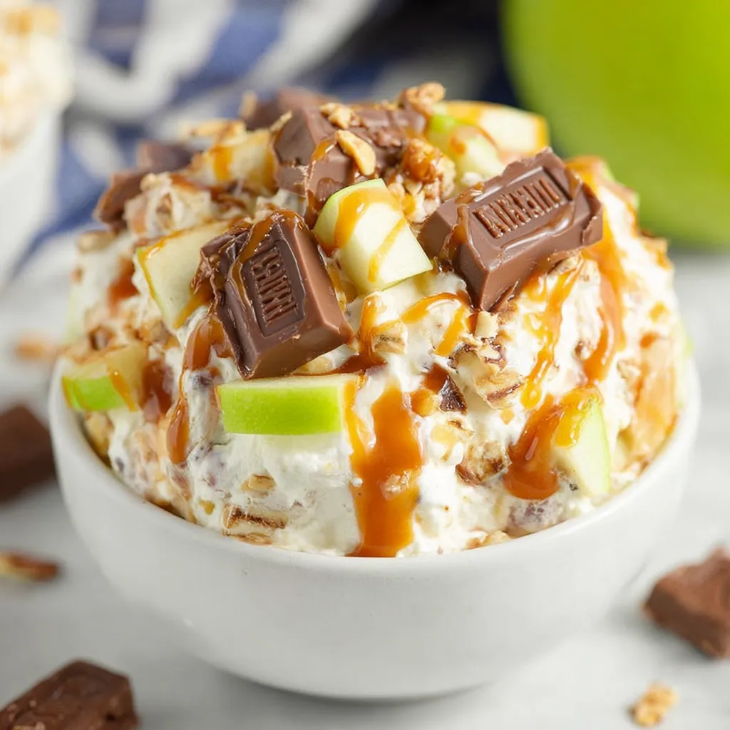 A bowl of chocolate and caramel sauce with chocolate chips and apples.