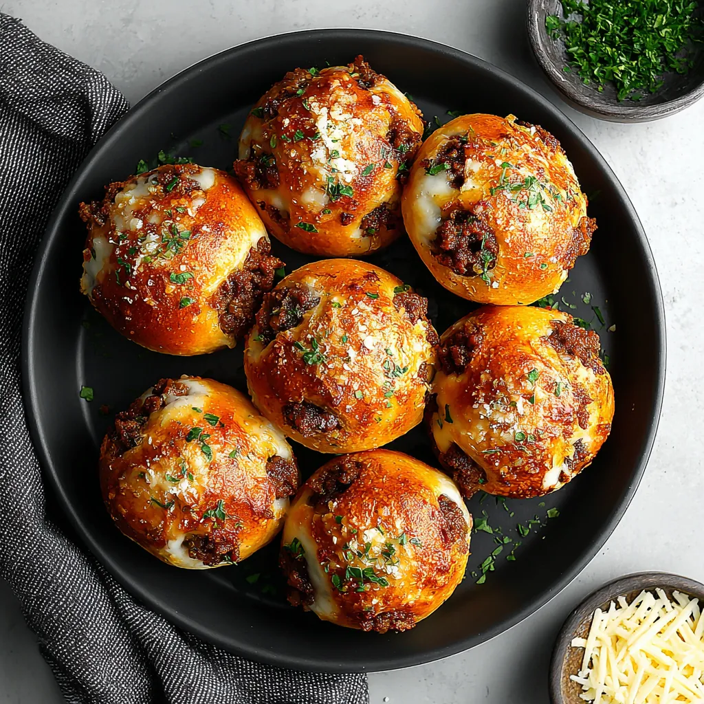 A plate of meatballs with cheese.