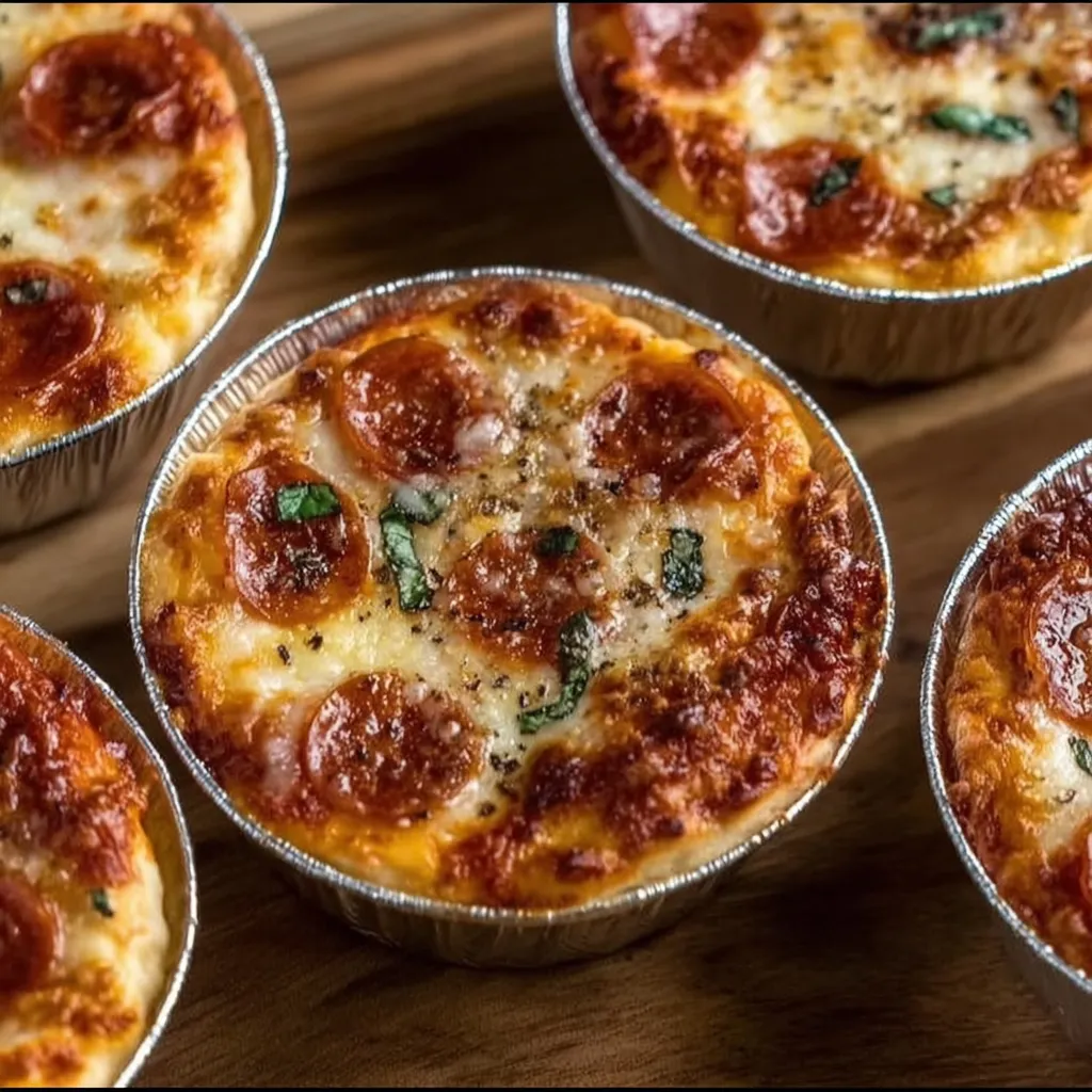 Four mini pizzas with pepperoni and cheese.