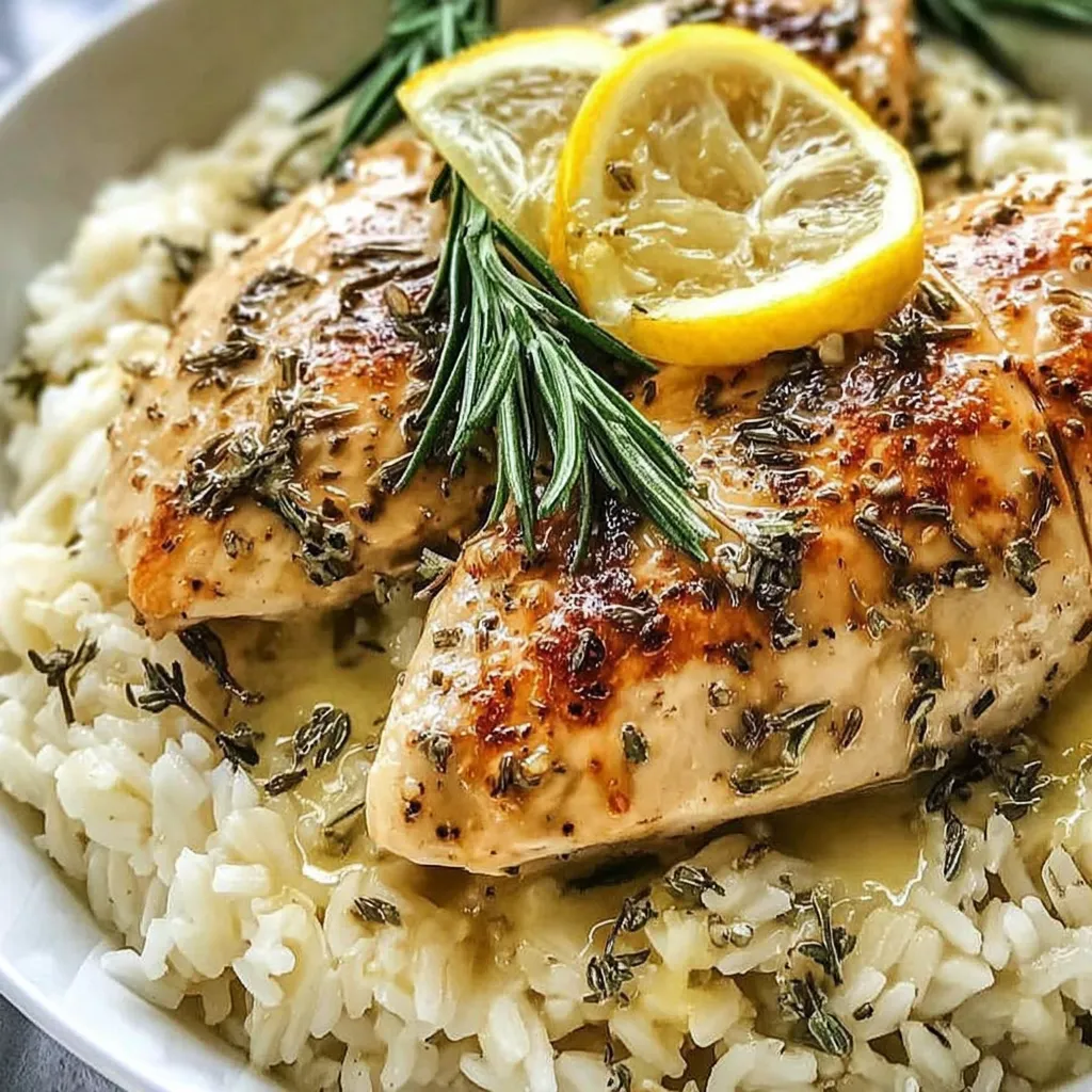 A bowl of rice with chicken and lemon.