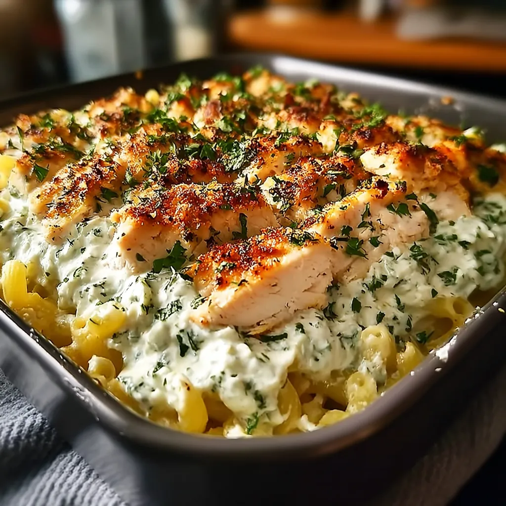 A dish of chicken and noodles.
