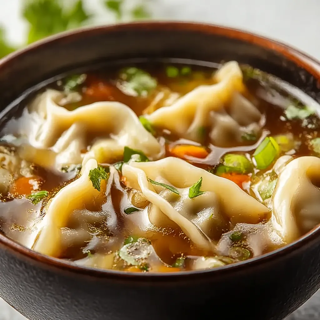 A bowl of soup with a green garnish.