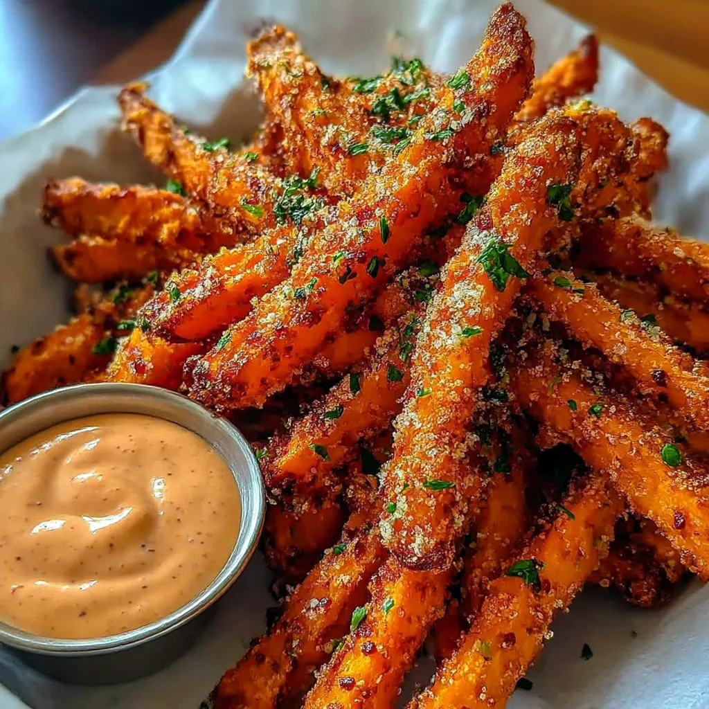 A bowl of fries with a dipping sauce.