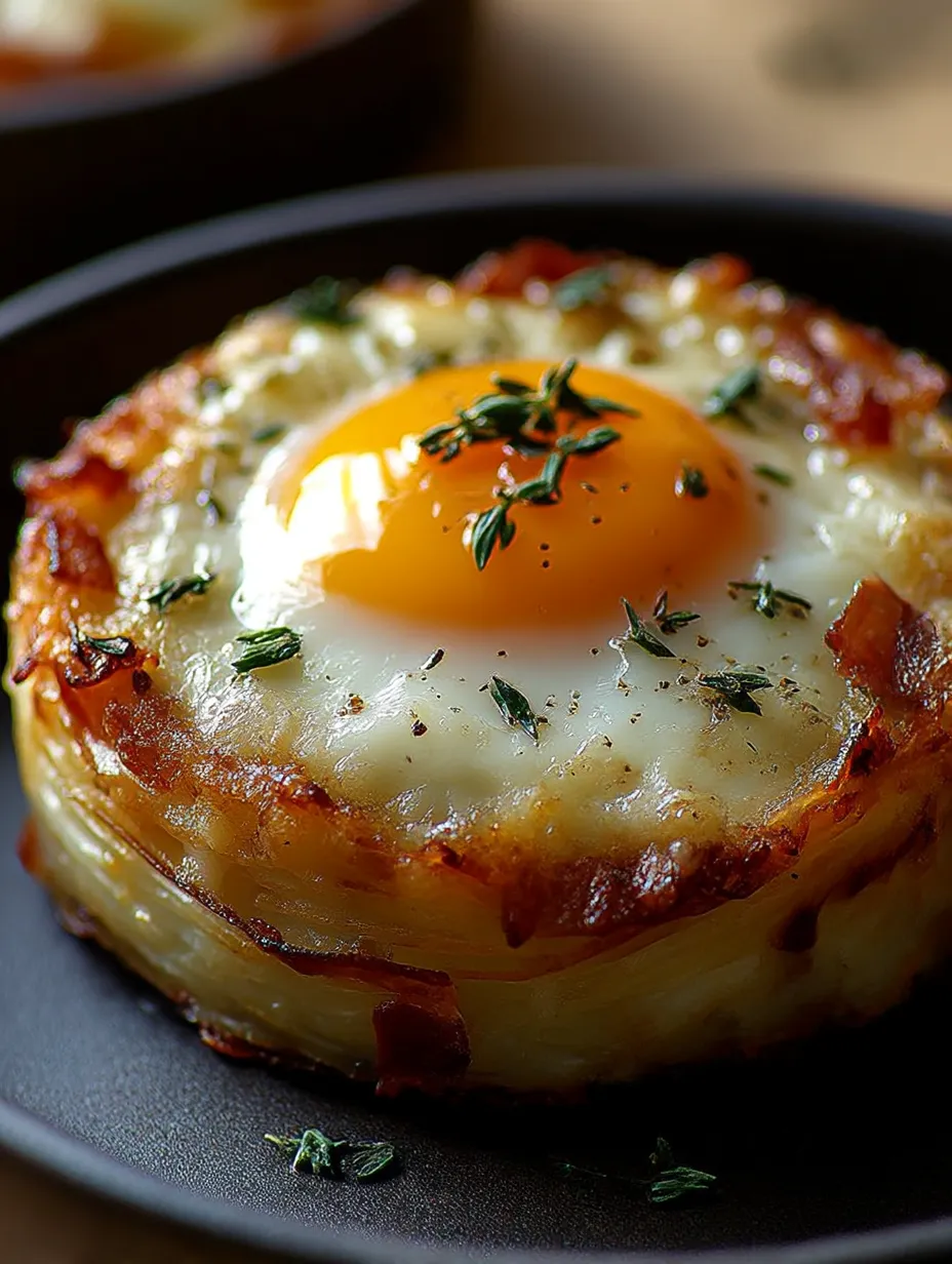 A fried egg on top of a hash brown.