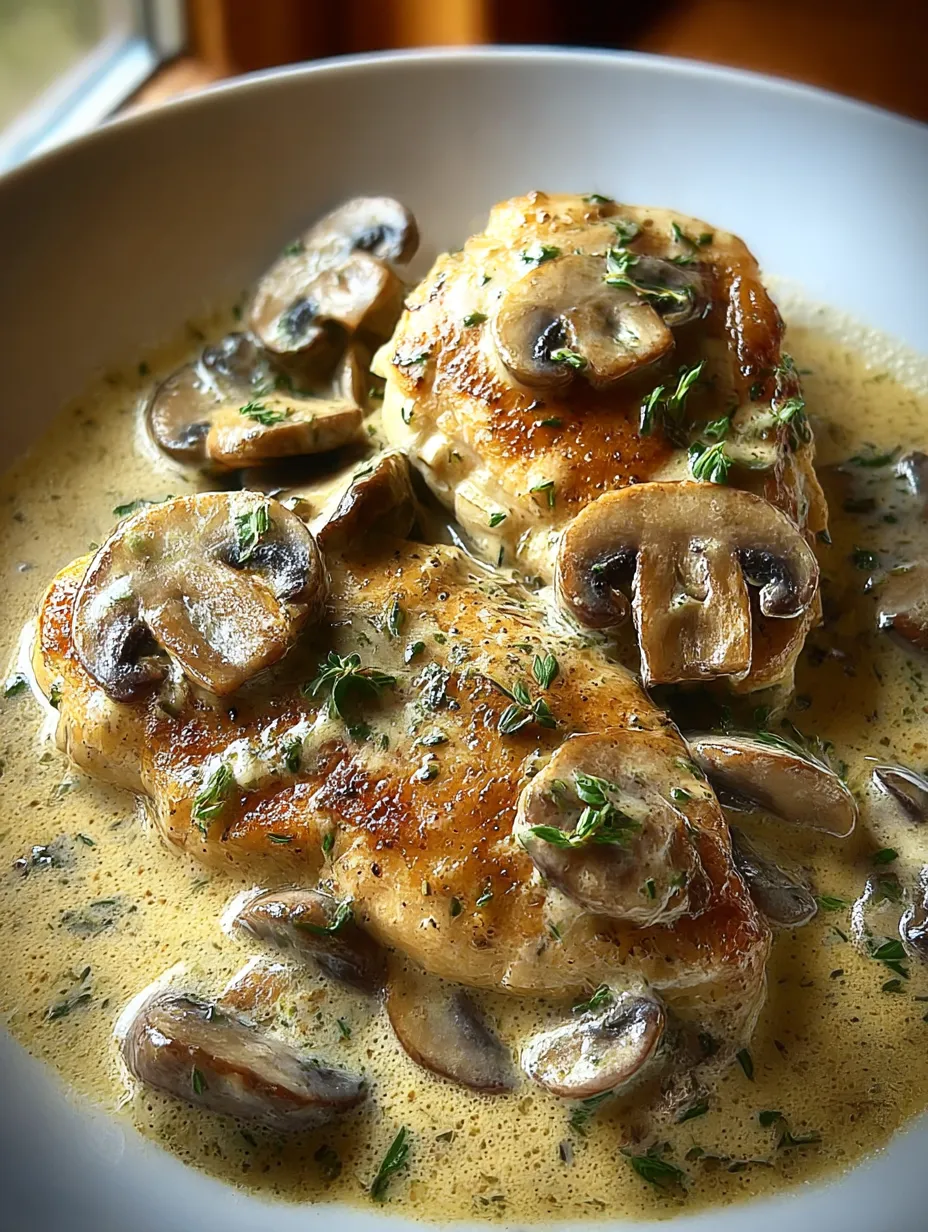 Chicken with mushrooms and herbs.