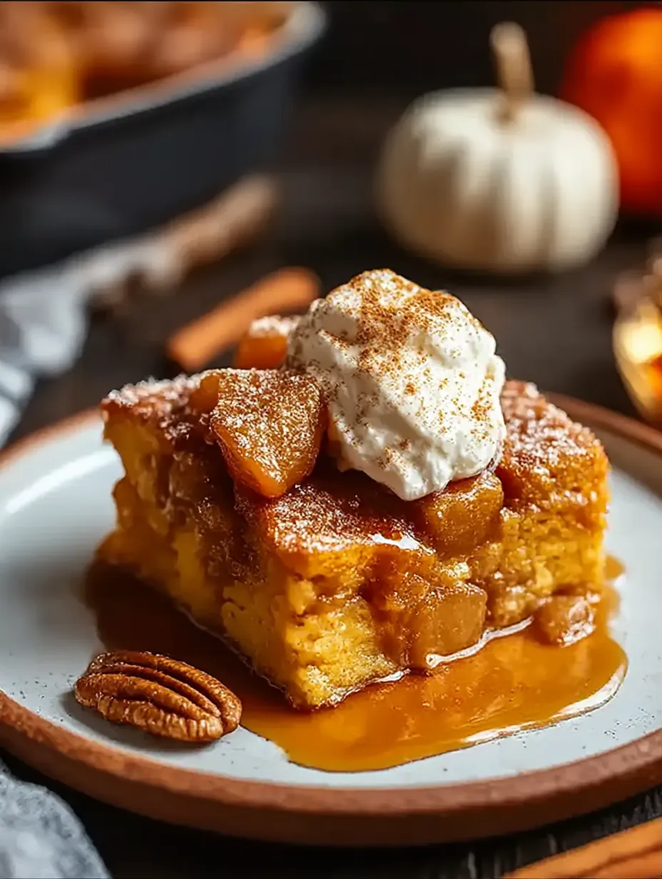 A slice of cake with whipped cream and cinnamon on top.