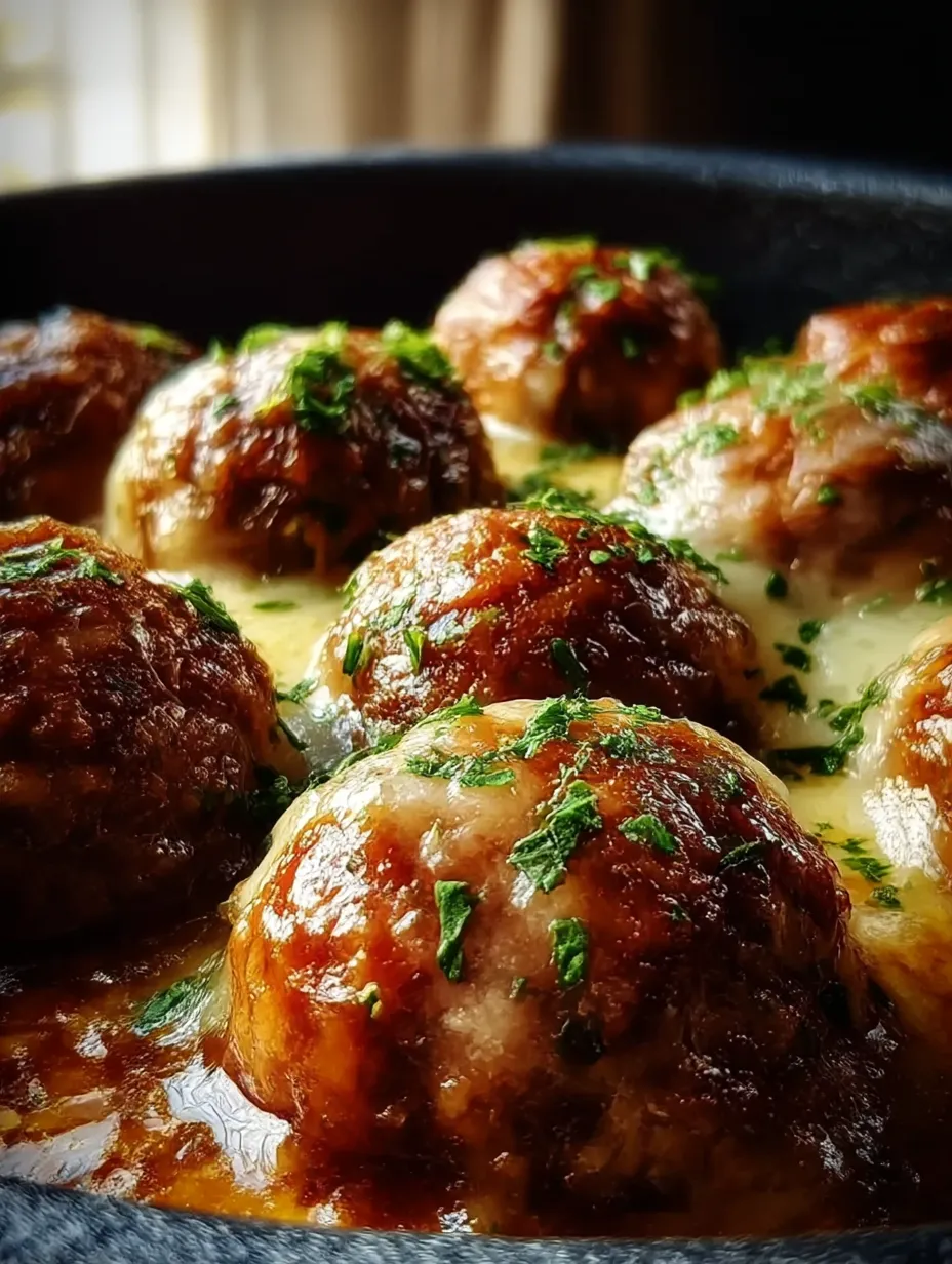 A pan of meatballs with cheese.