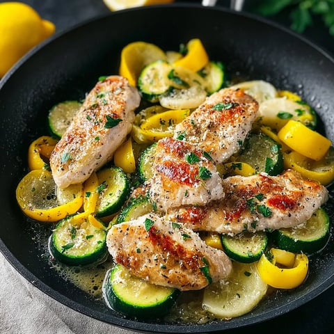 A pan of chicken and vegetables.