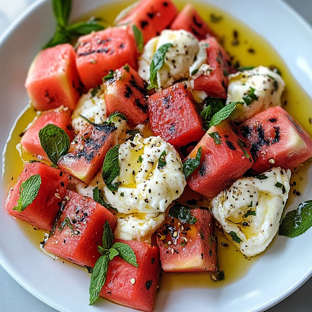 A white plate with sliced watermelon and cheese.