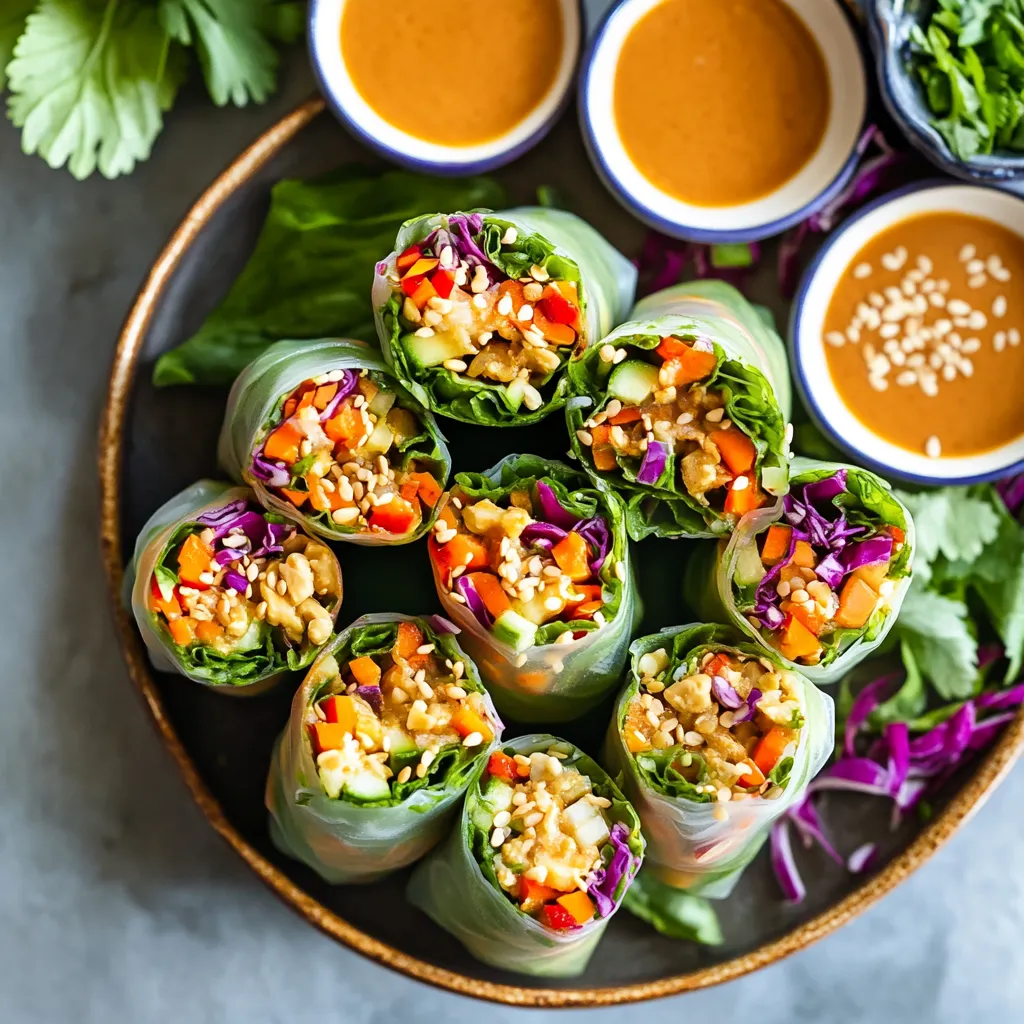A bowl of vegetable wraps with sauce.
