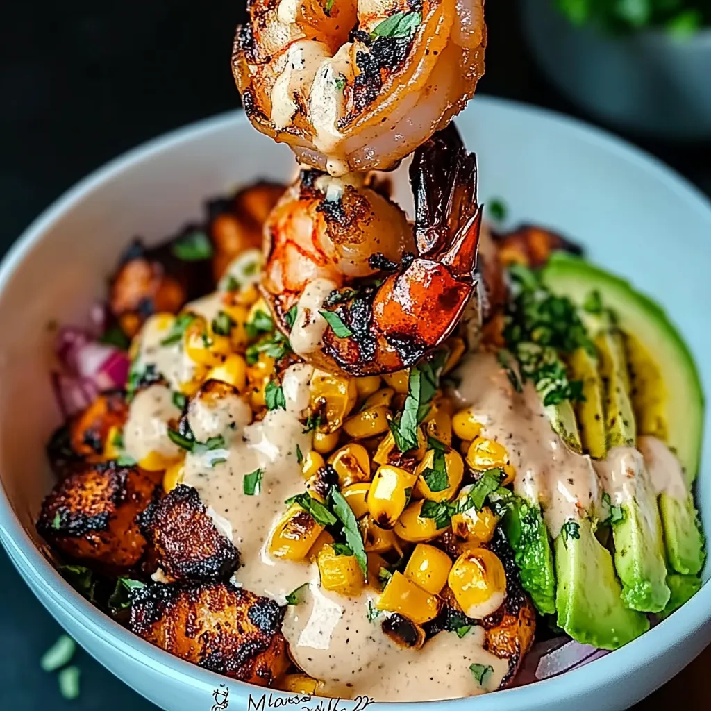 A bowl of shrimp and vegetables.